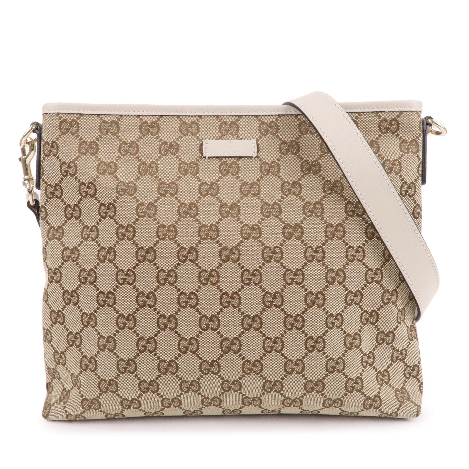 GUCCI GG Canvas Leather Shoulder Bag Beige Ivory 388924