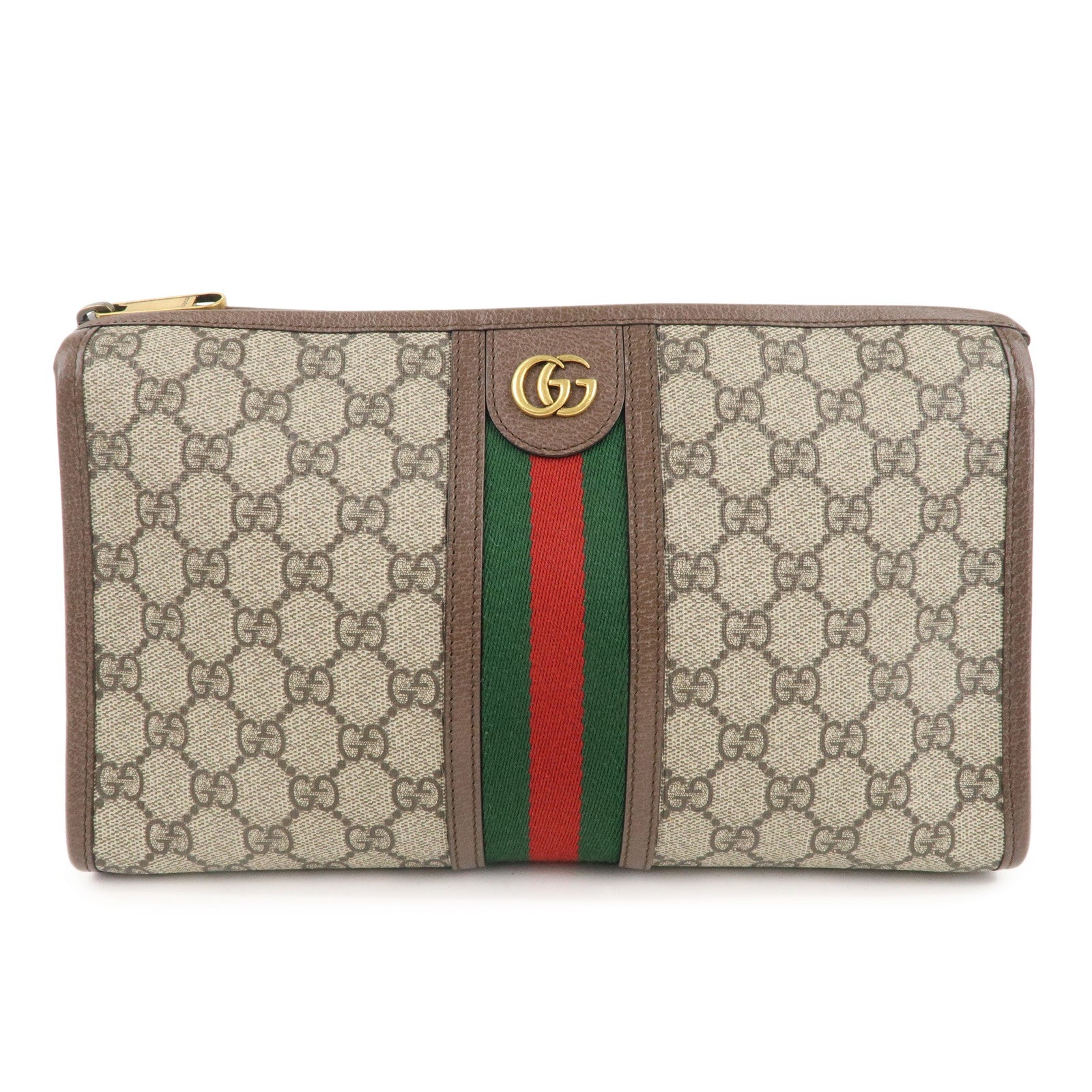 GUCCI Ophidia GG Supreme Leather Clutch Bag Beige Brown 598234