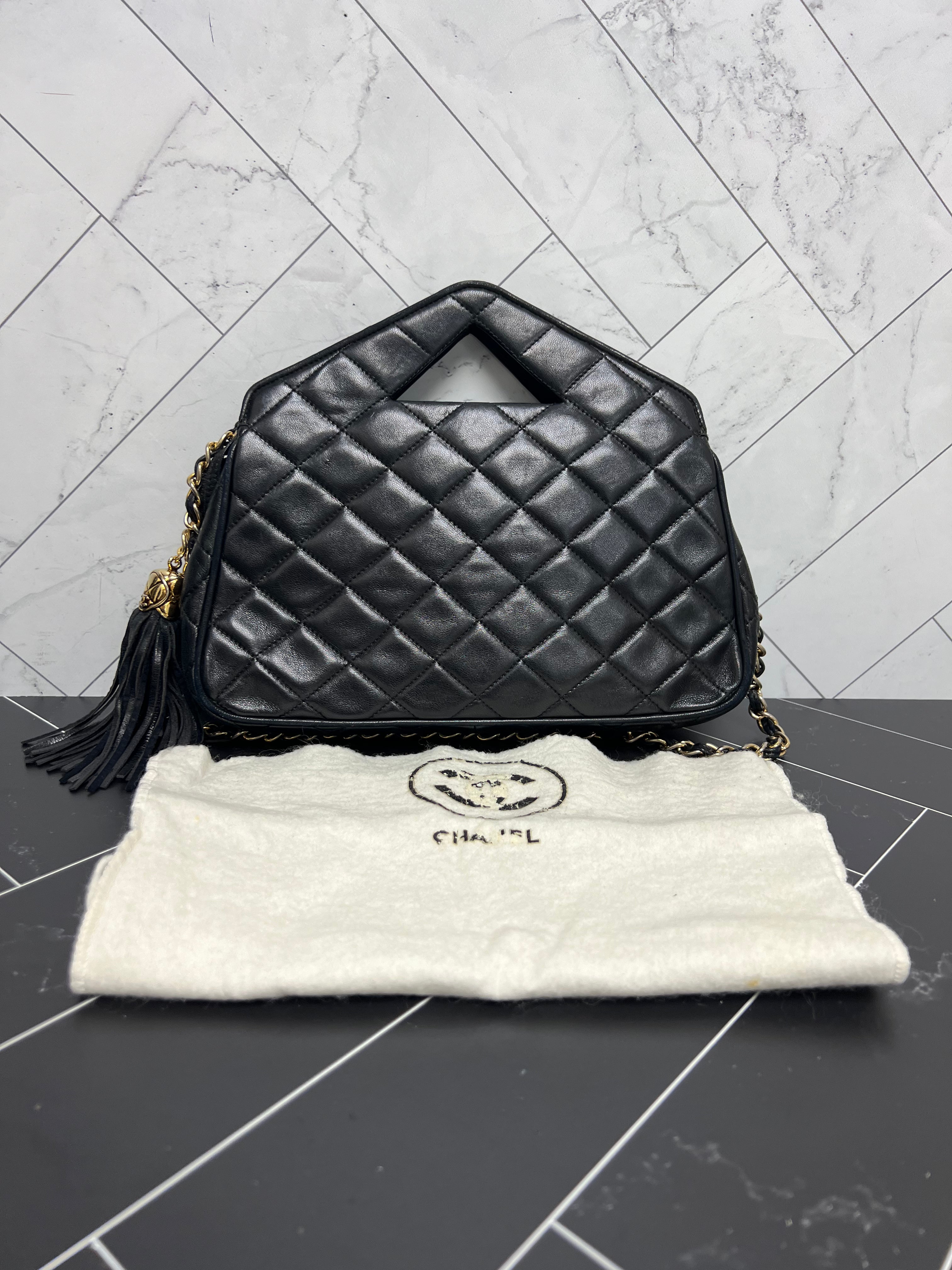 RARE Chanel Black Quilted Lambskin Chain Sling