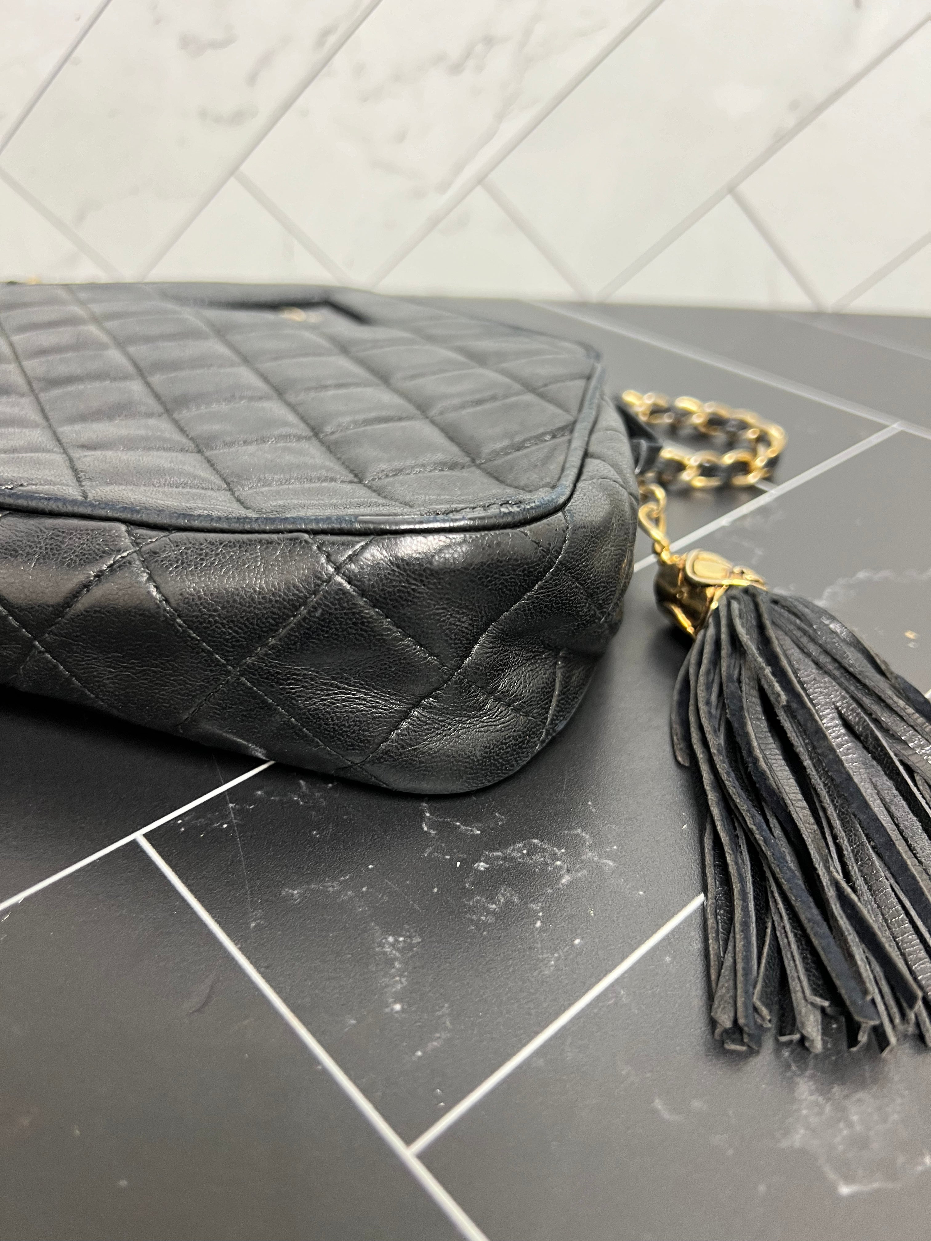 RARE Chanel Black Quilted Lambskin Chain Sling