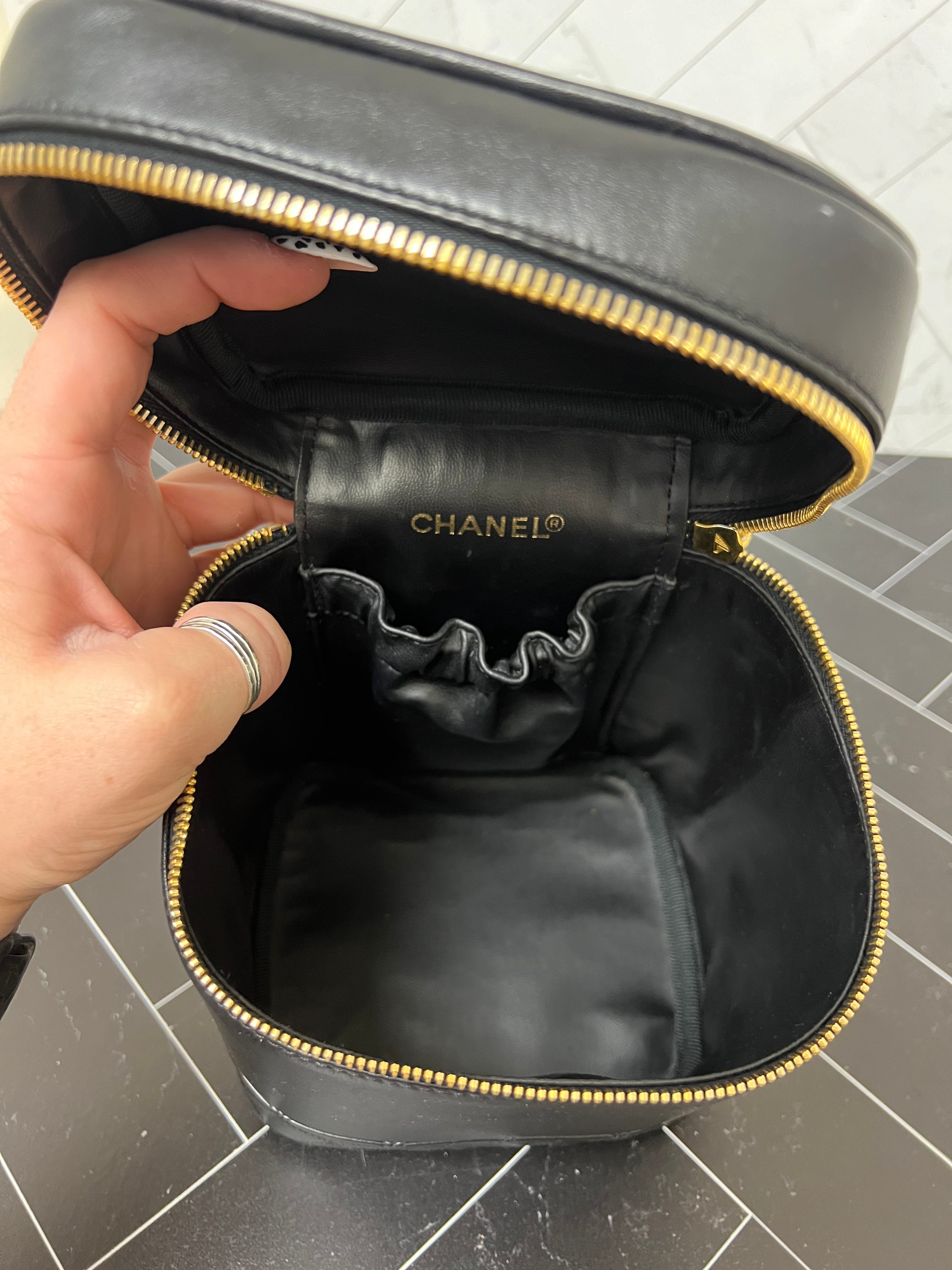 Chanel Black Lambskin Leather Quilted Vanity Bag