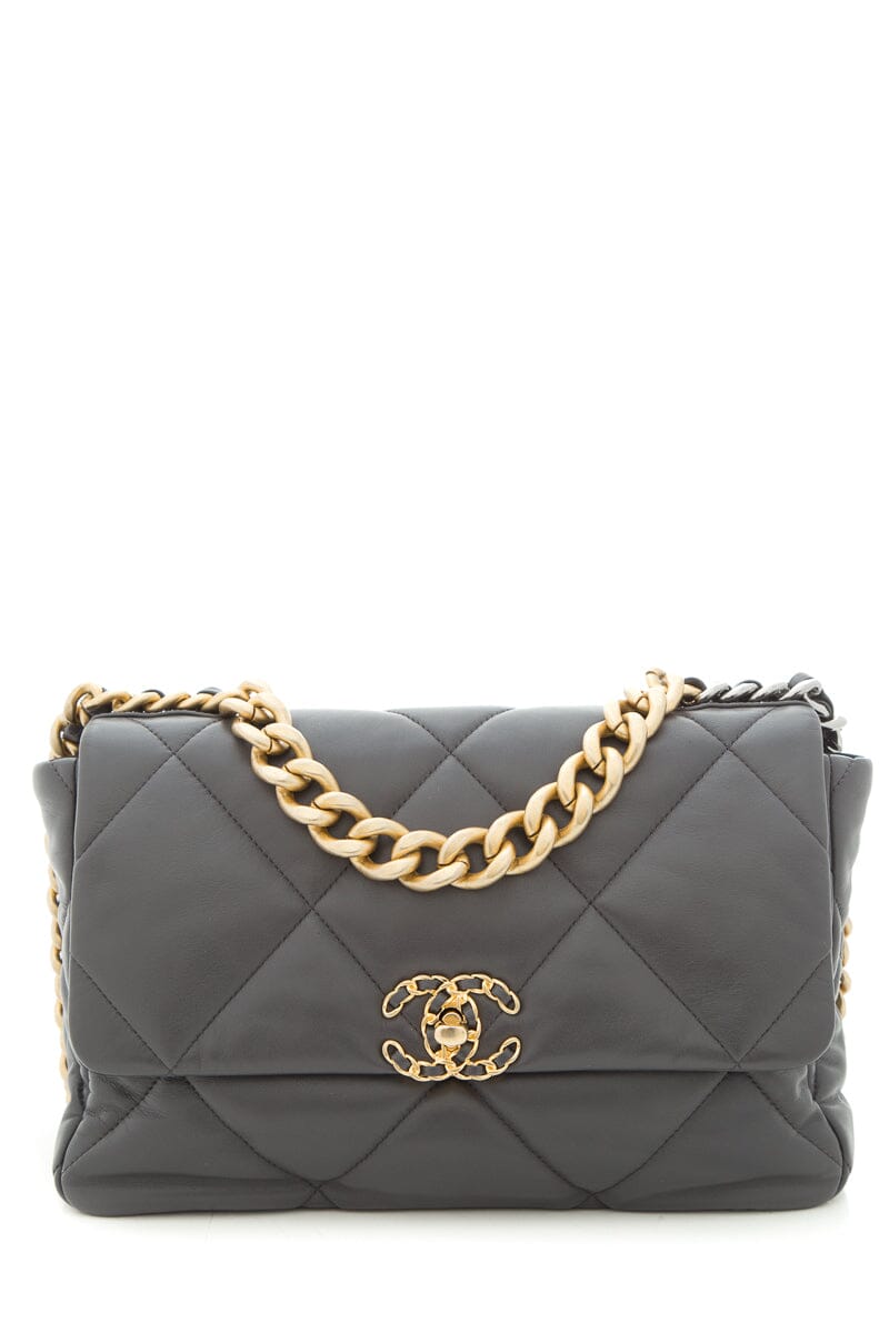 2020 Chanel 19 Grey Lambskin Quilted Flap Handbag