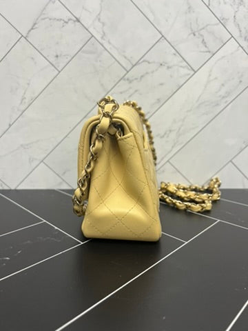 BRAND NEW Chanel Yellow Lambskin Quilted Mini Square Crossbody