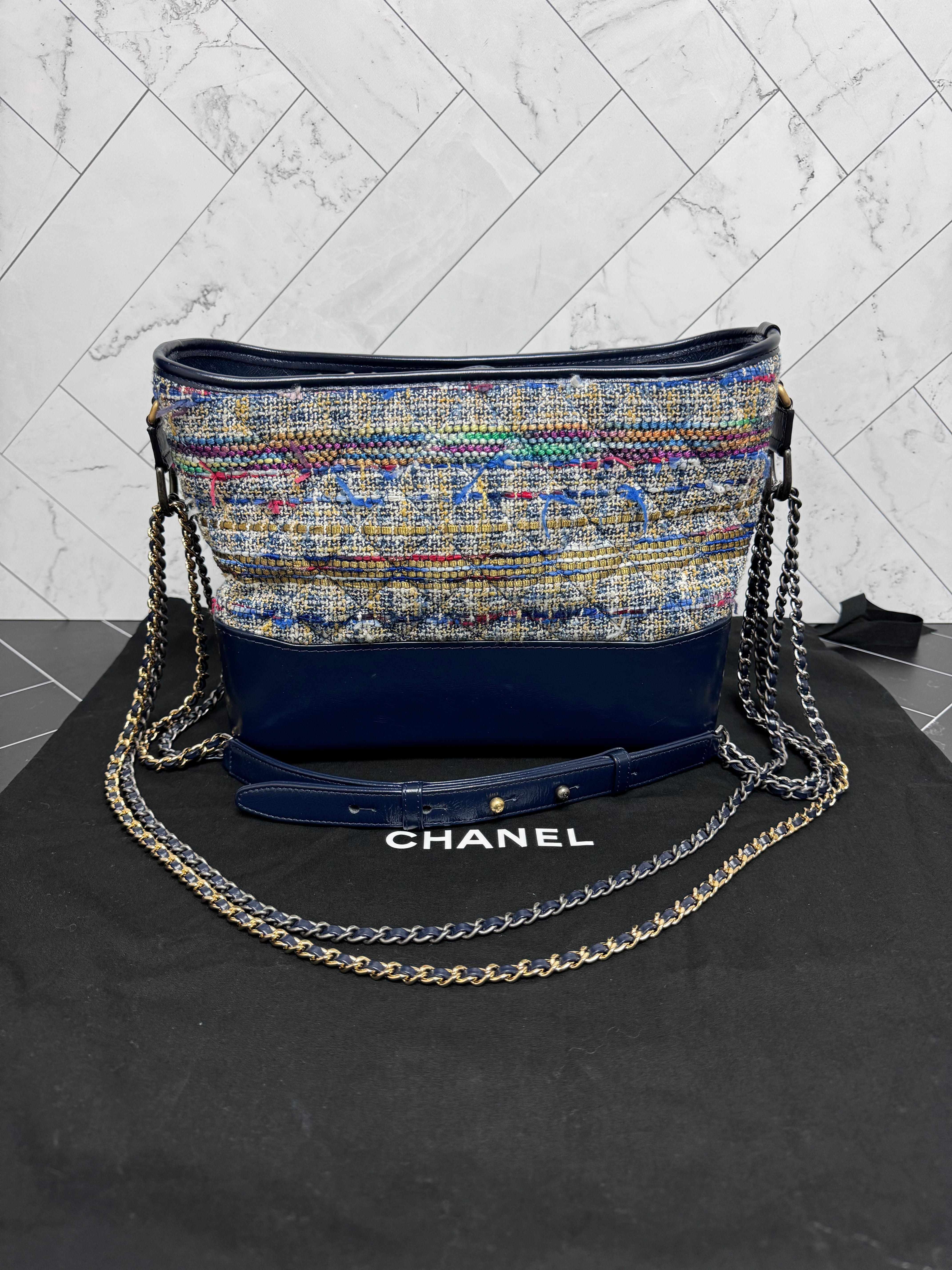 Chanel Tweed Calfskin Quilted Gabrielle Hobo Bag