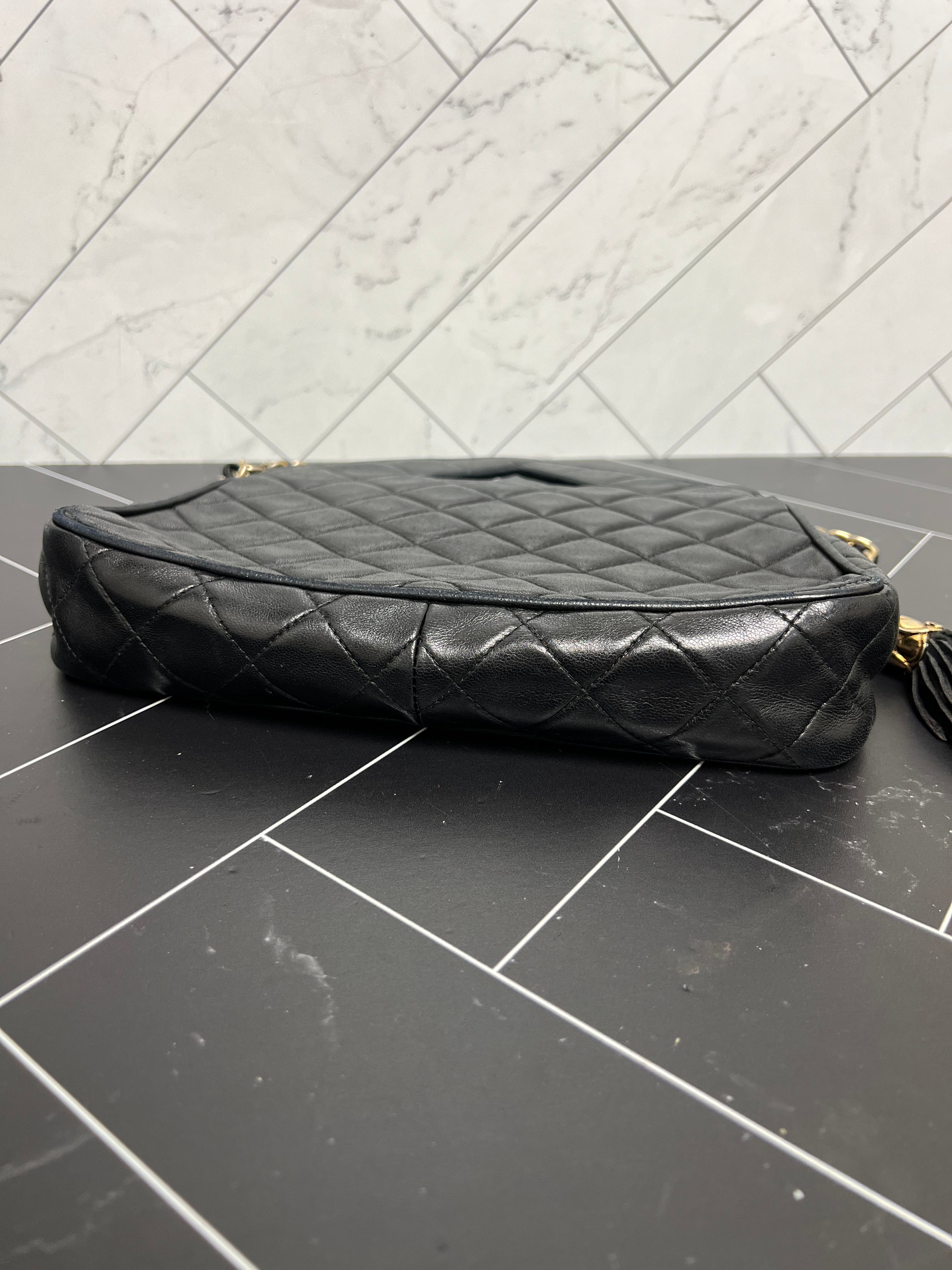 RARE Chanel Black Quilted Lambskin Chain Sling