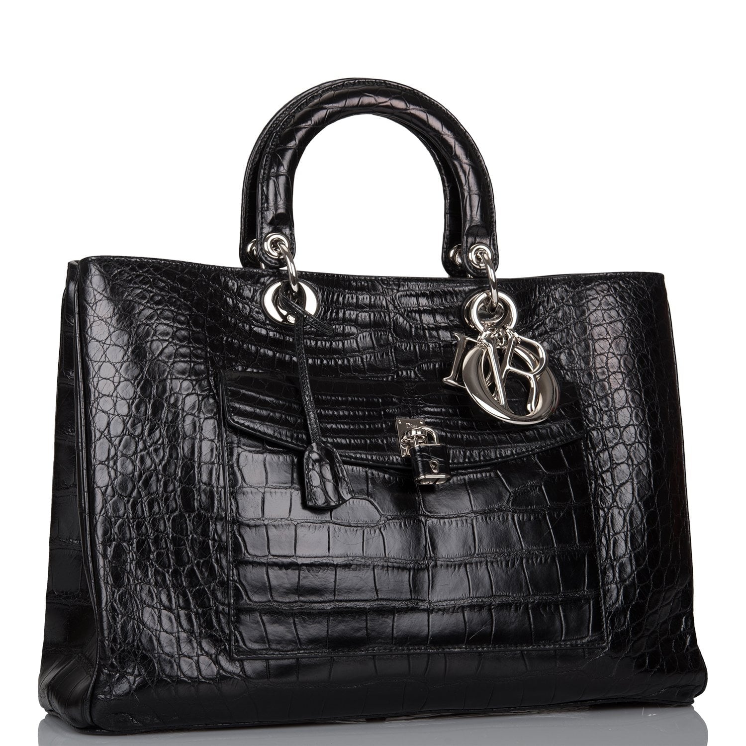 Christian Dior Diorissimo Pocket Tote Black Matte Alligator Silver Hardware