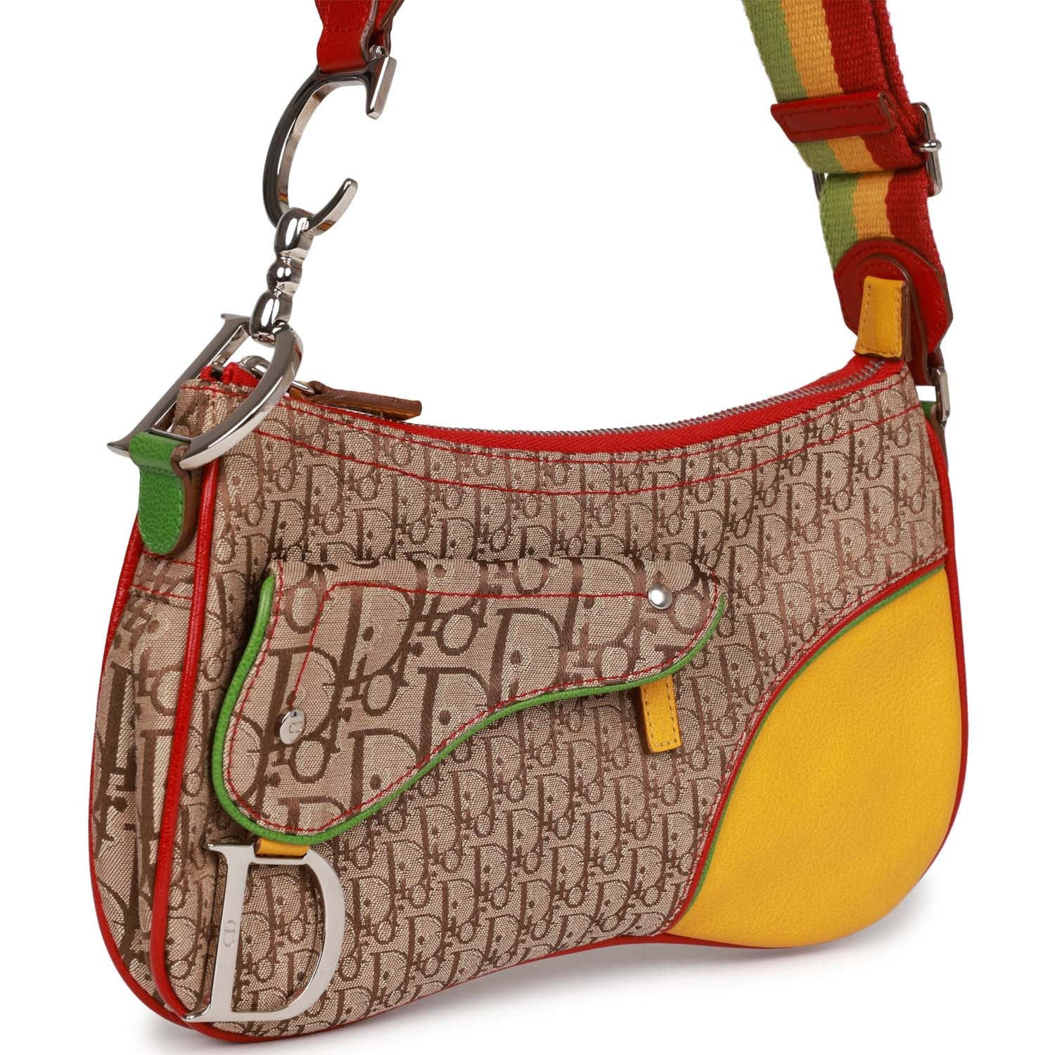 Christian Dior Saddle Bag Rasta Trotter Canvas Silver Hardware