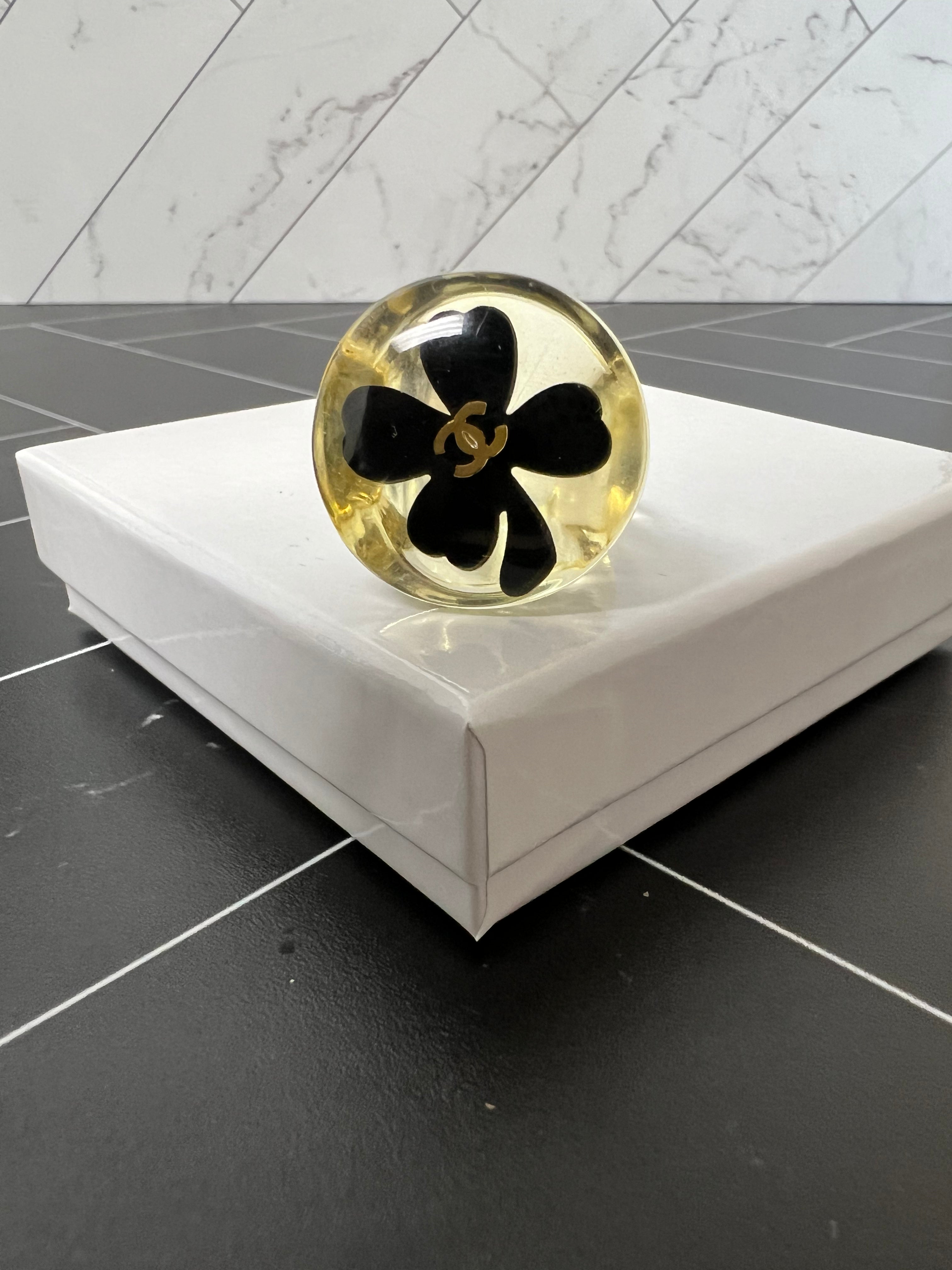 Chanel Clover Acrylic Ring Size 6.5