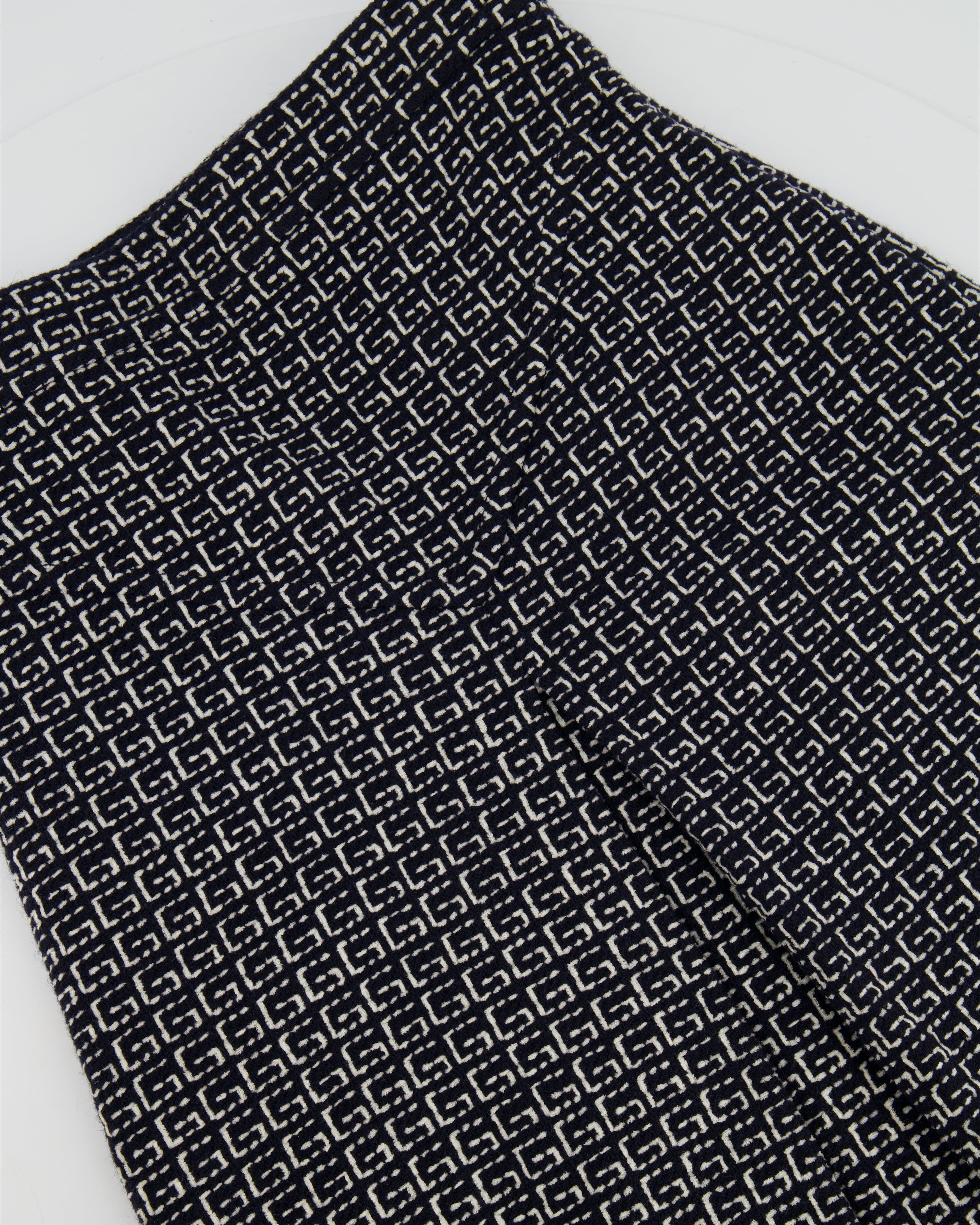 Gucci Navy and White Logo Printed Wool Skirt Size IT 40 (UK 8)