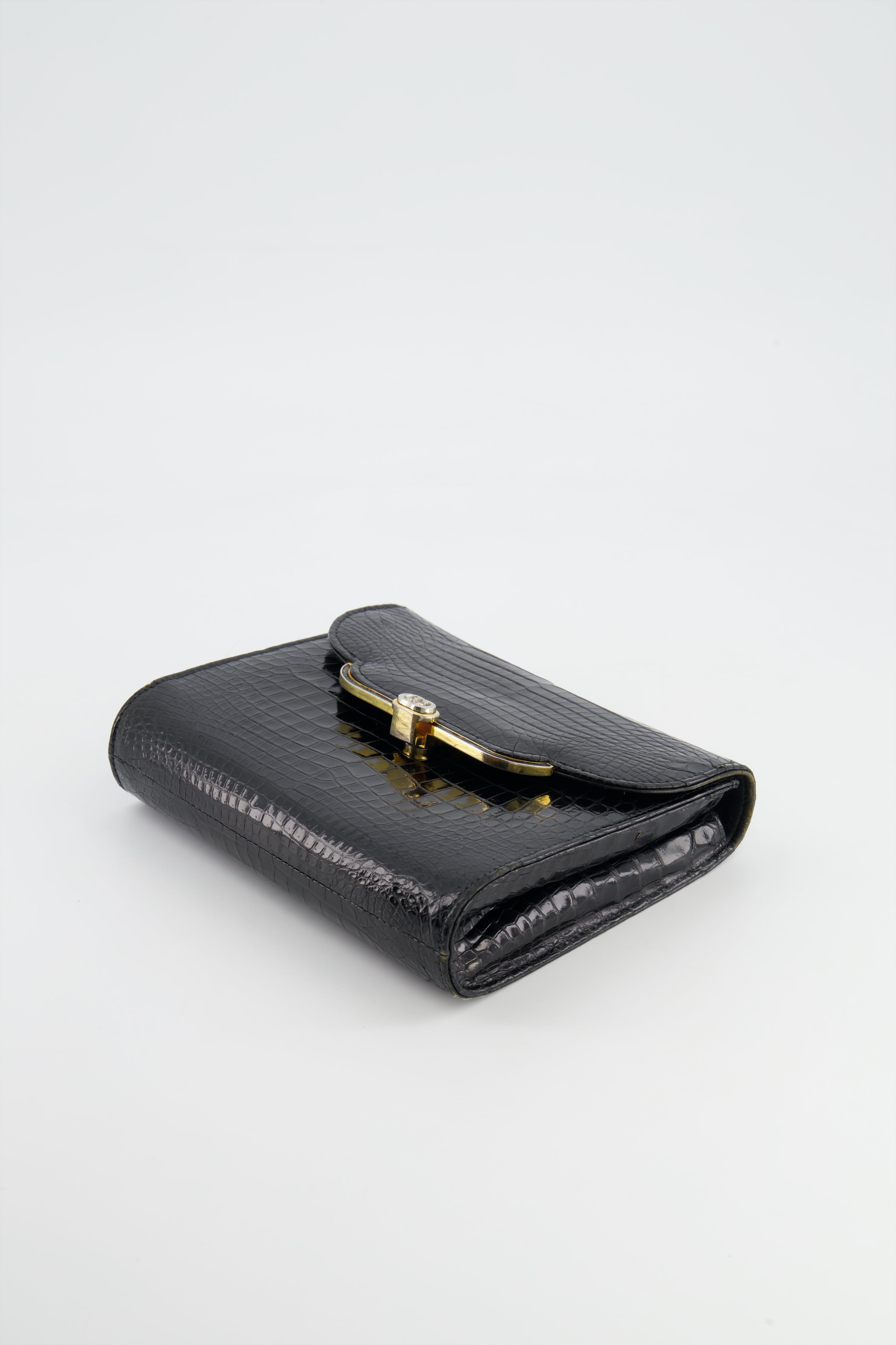 Gucci Vintage Black Crocodile Leather GG Clutch Bag