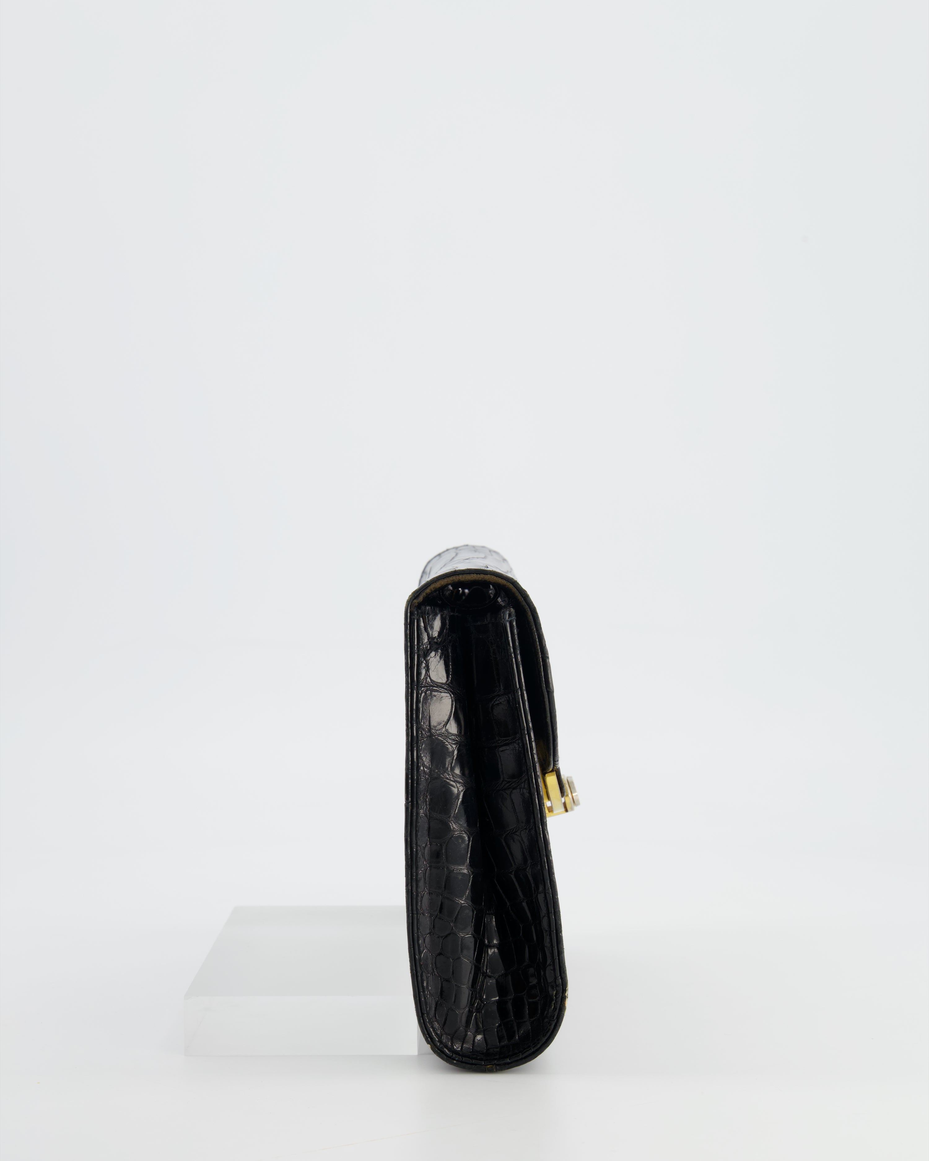 Gucci Vintage Black Crocodile Leather GG Clutch Bag