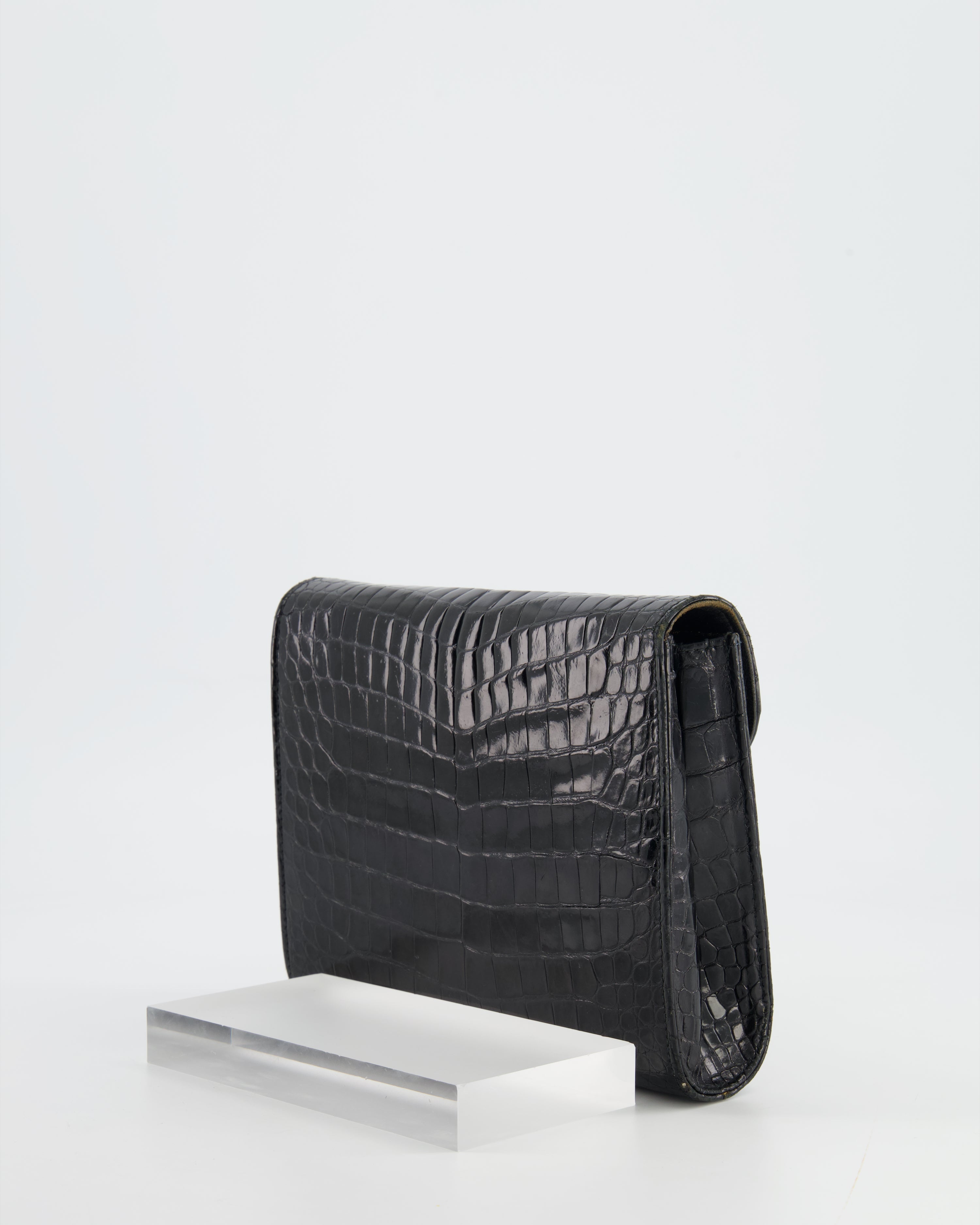 Gucci Vintage Black Crocodile Leather GG Clutch Bag