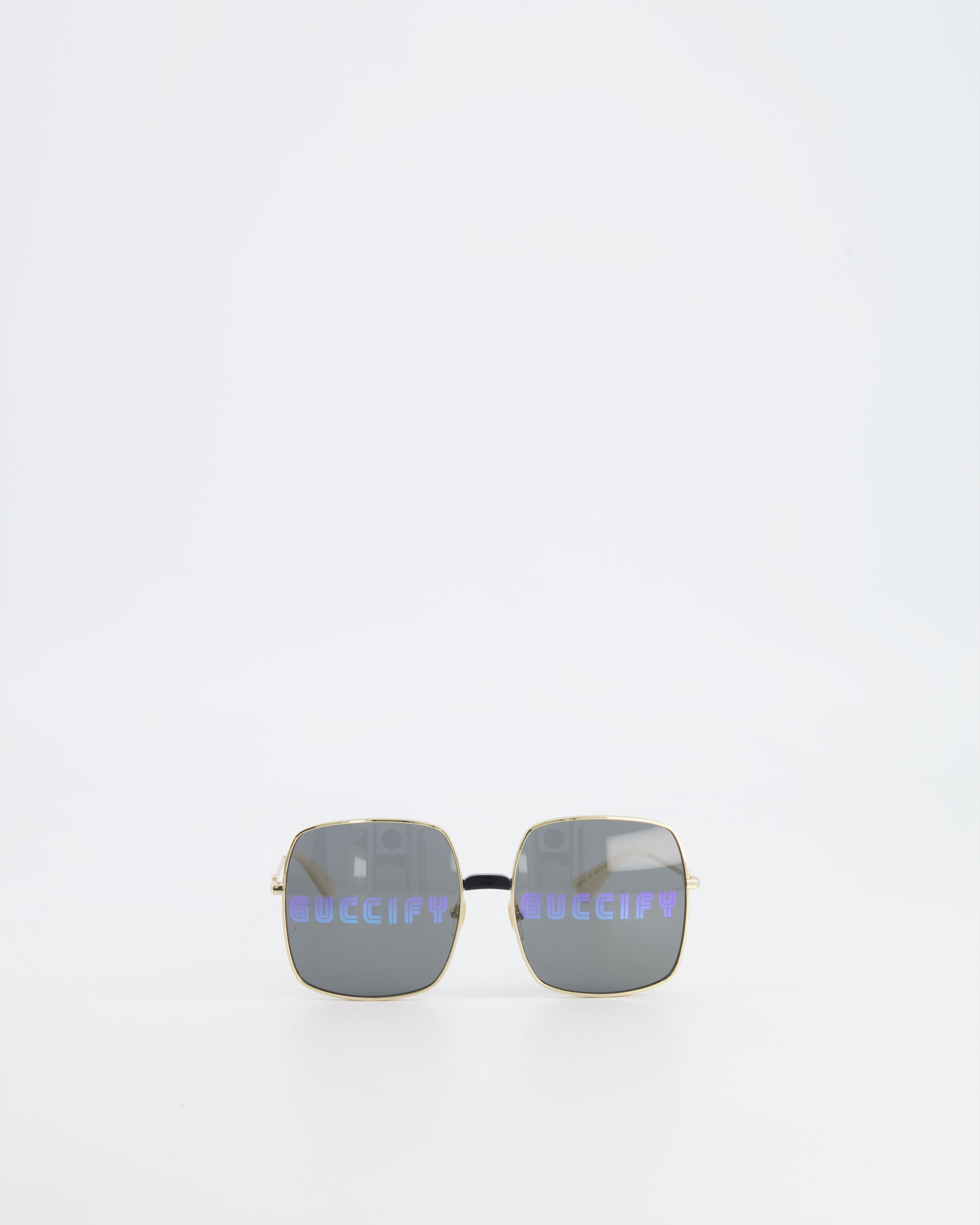 Gucci Rectangular Metal Frame Sunglasses with Guccify Print