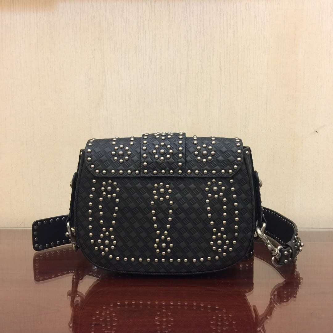 Dior D-Fence Saddle Bag In Black Studded Calfskin