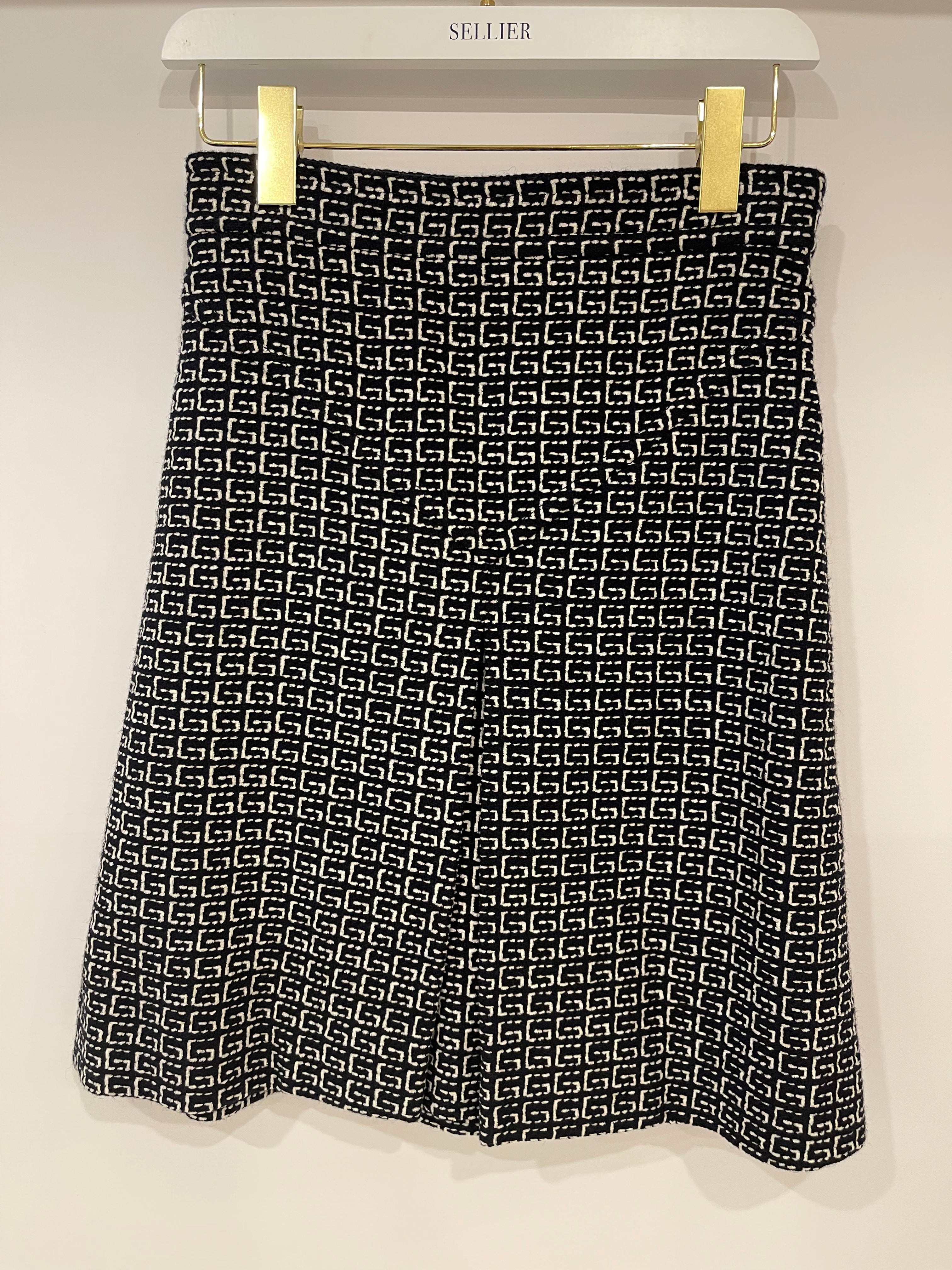 Gucci Navy and White Logo Printed Wool Skirt Size IT 40 (UK 8)