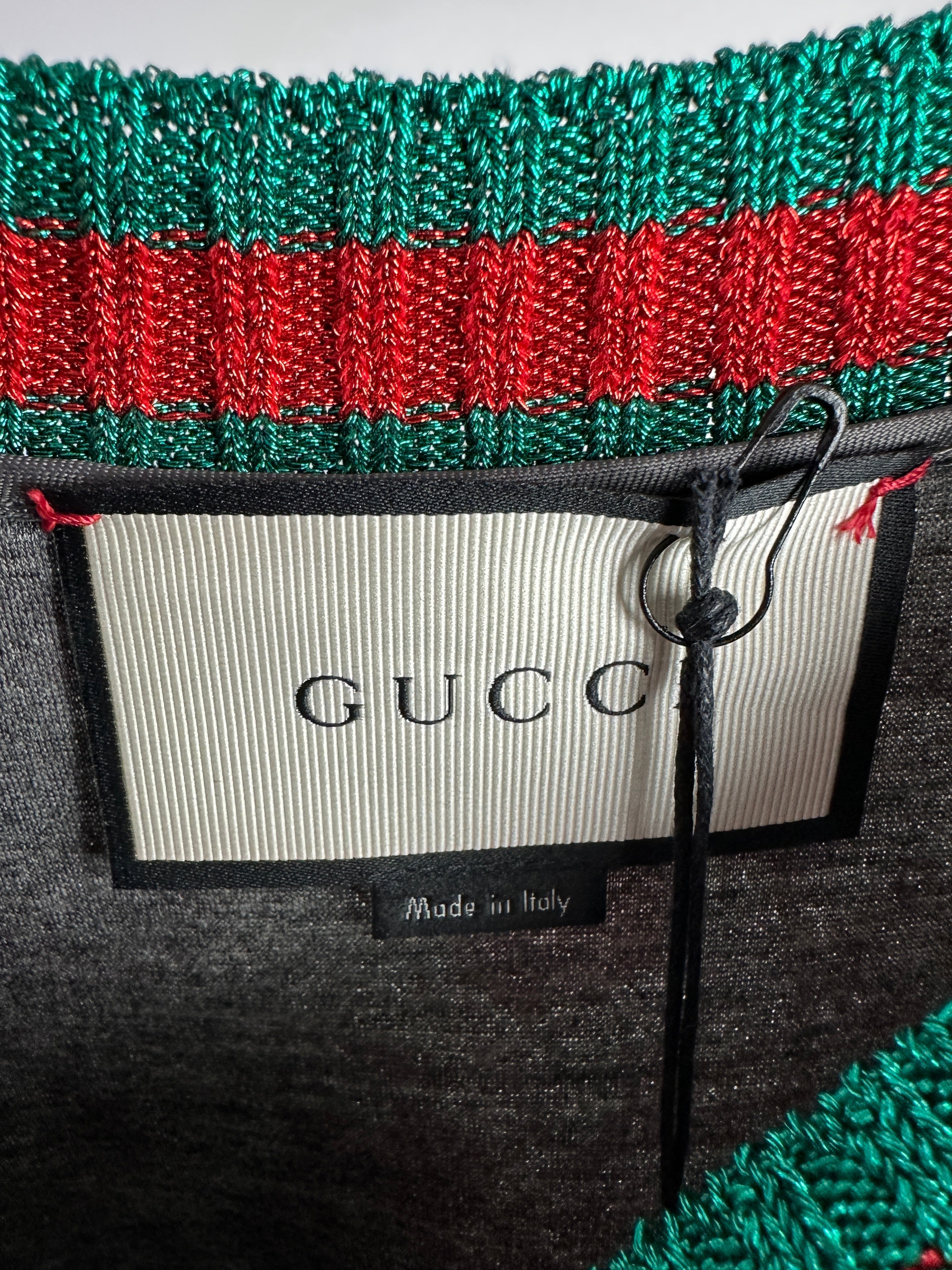 Gucci Red and Beige Floral Jumper with Metallic Red and Green Trim Size M (UK 10-12)