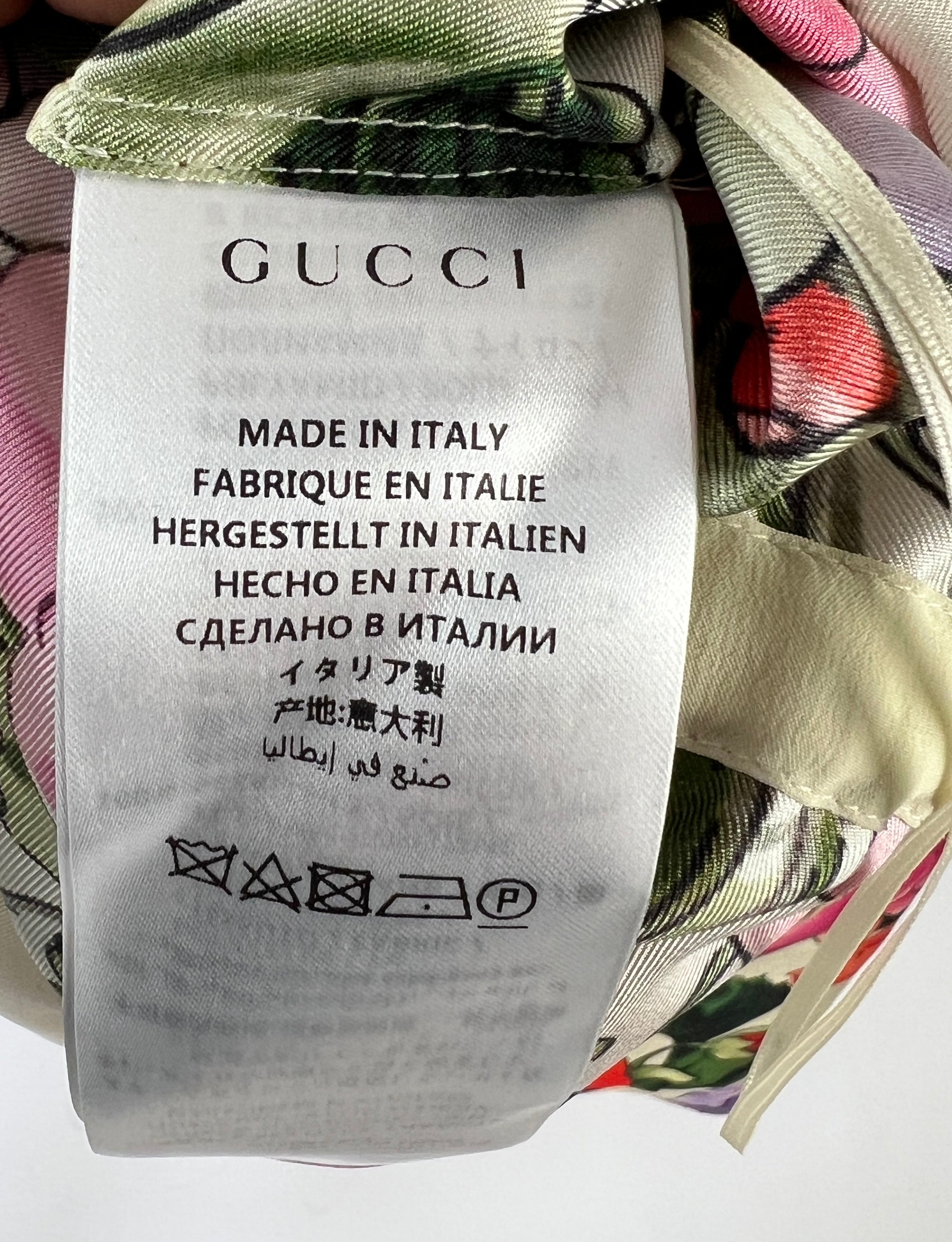 Gucci Cream, Black, Pink and Purple Floral Silk Print Dress with Drawstring Waist and Embellishment Size IT 44 (UK 12)