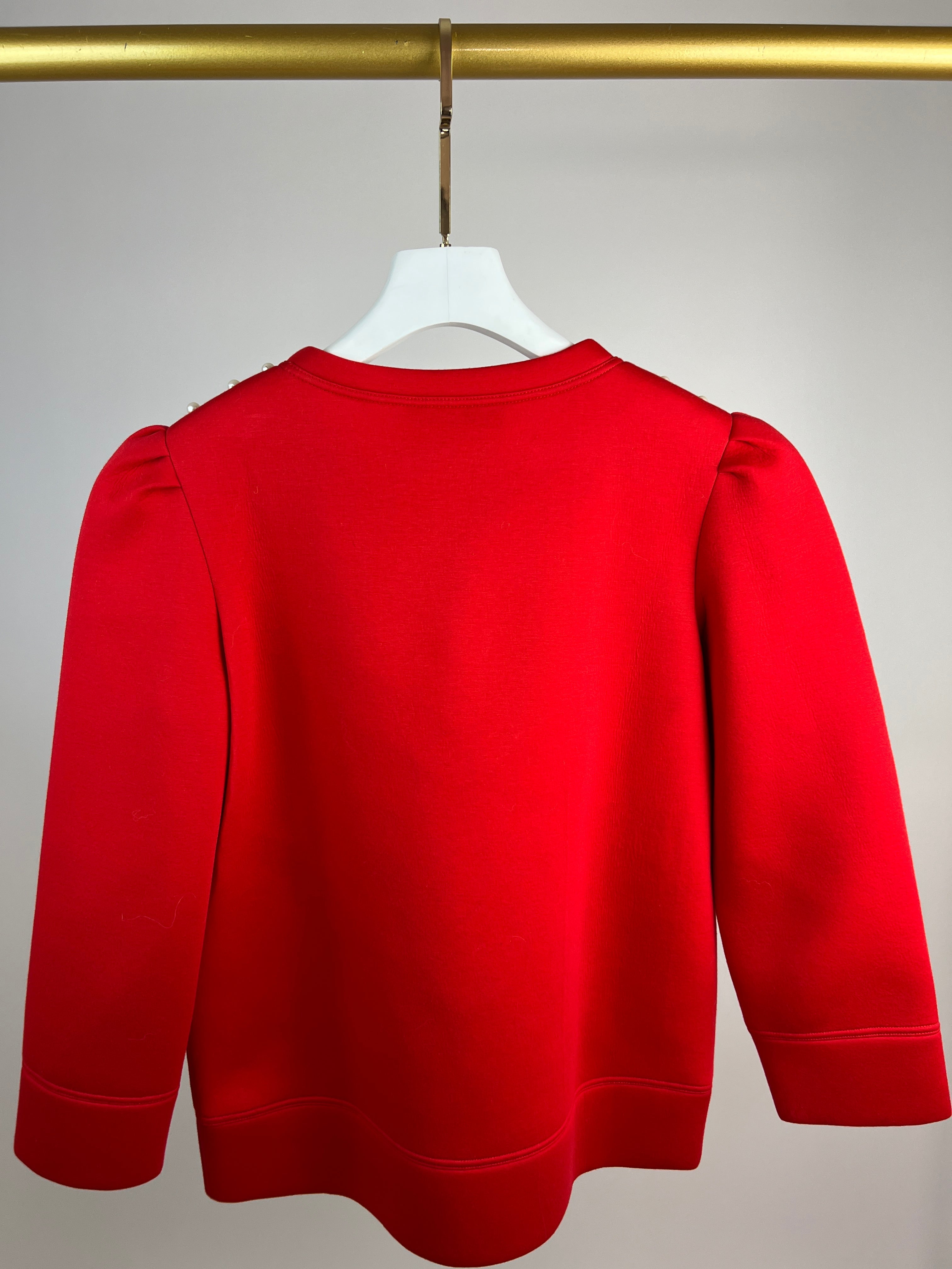 Gucci Red, Navy and Cream Jumper with Embellished Pearl Collar Detail Size L (UK 12-14)