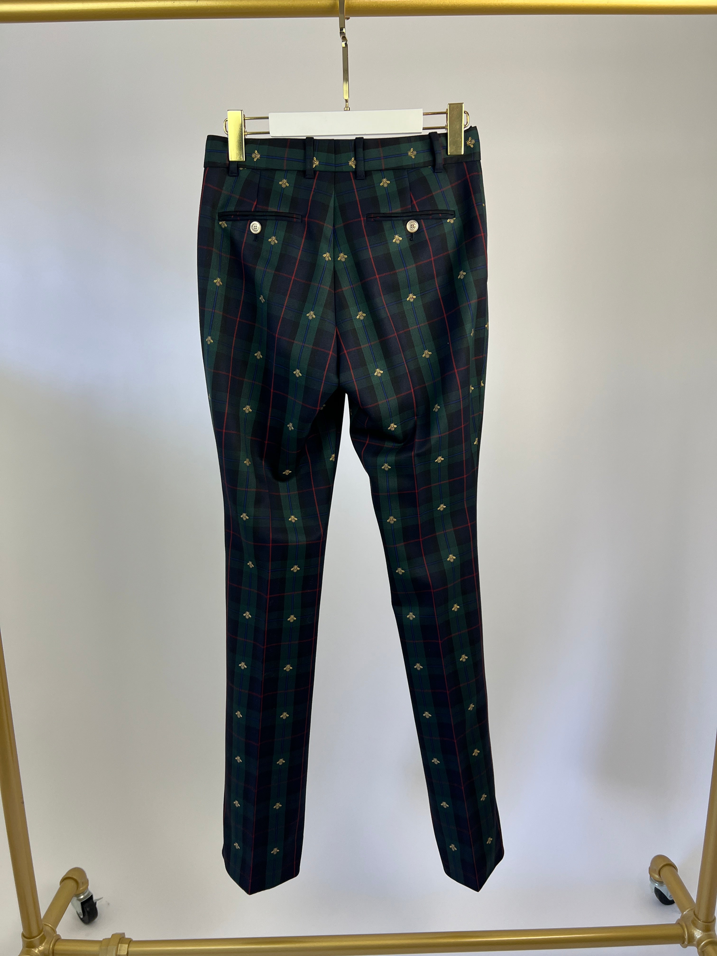 Gucci Green Check Tailored Flared Trousers Size IT 38 (UK 6)