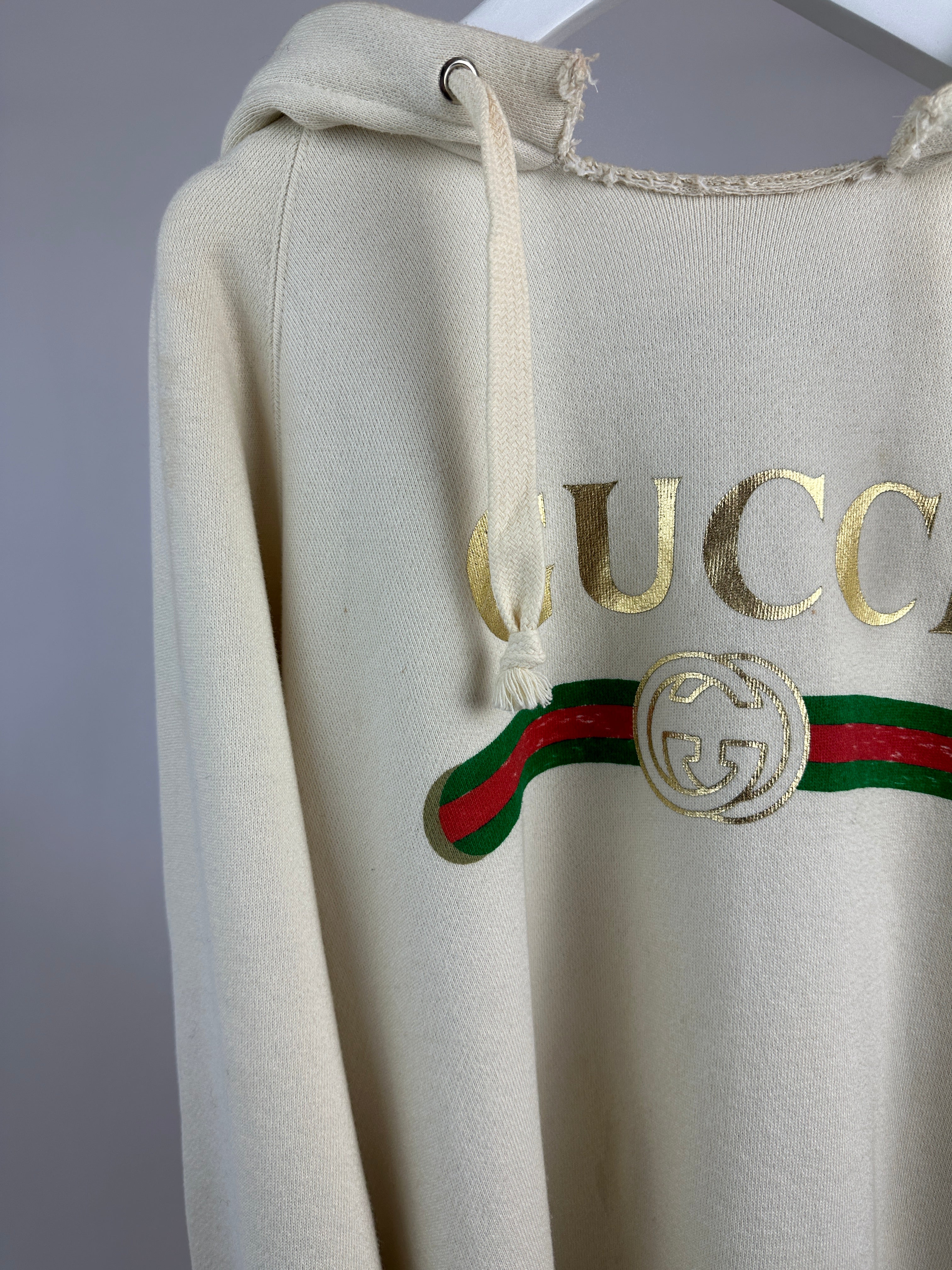 Gucci Cream Logo 'Blind For Love' Hoodie with Back Embroidery Detail Size M (UK 10)