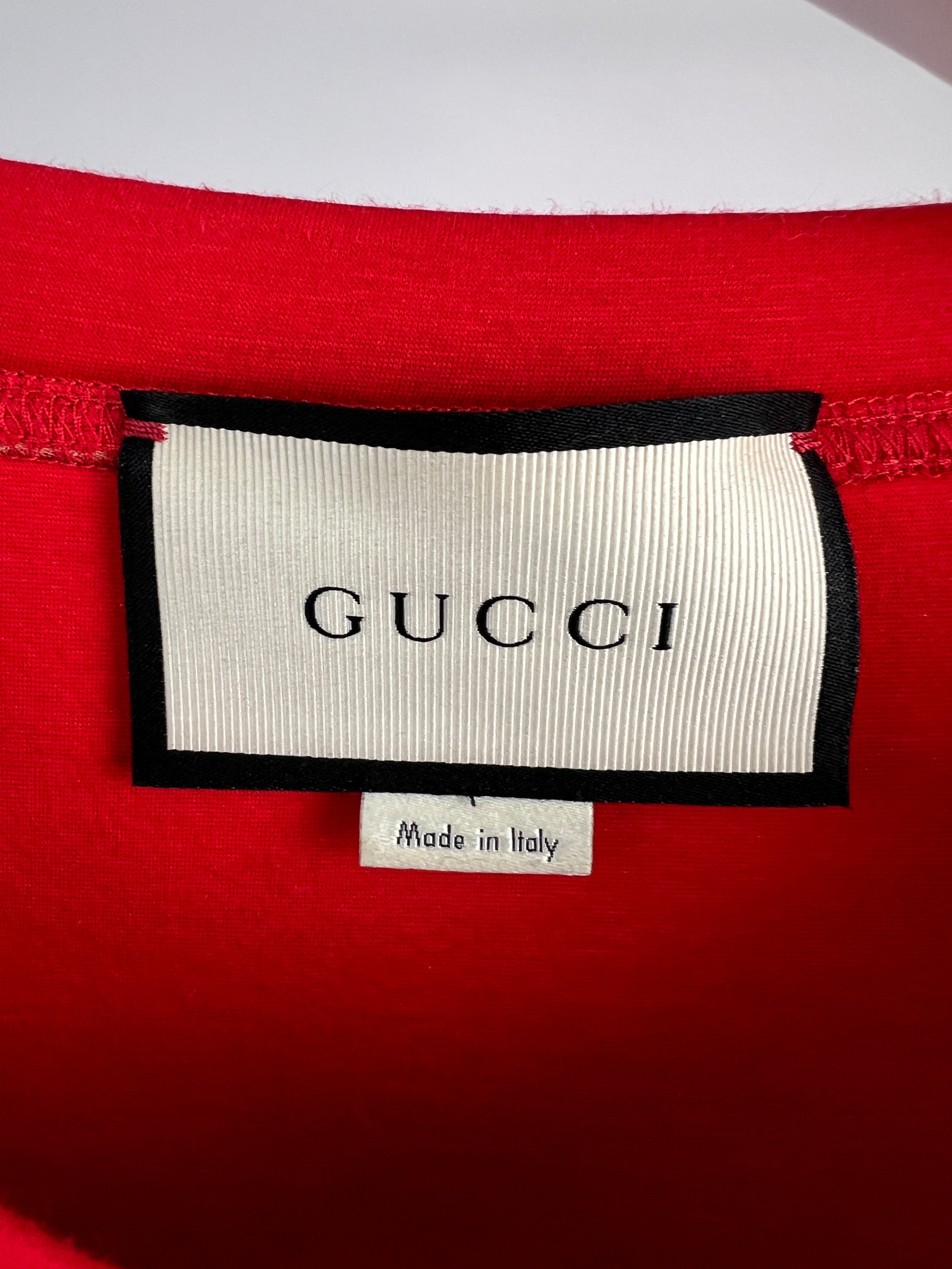 Gucci Red, Navy and Cream Jumper with Embellished Pearl Collar Detail Size L (UK 12-14)