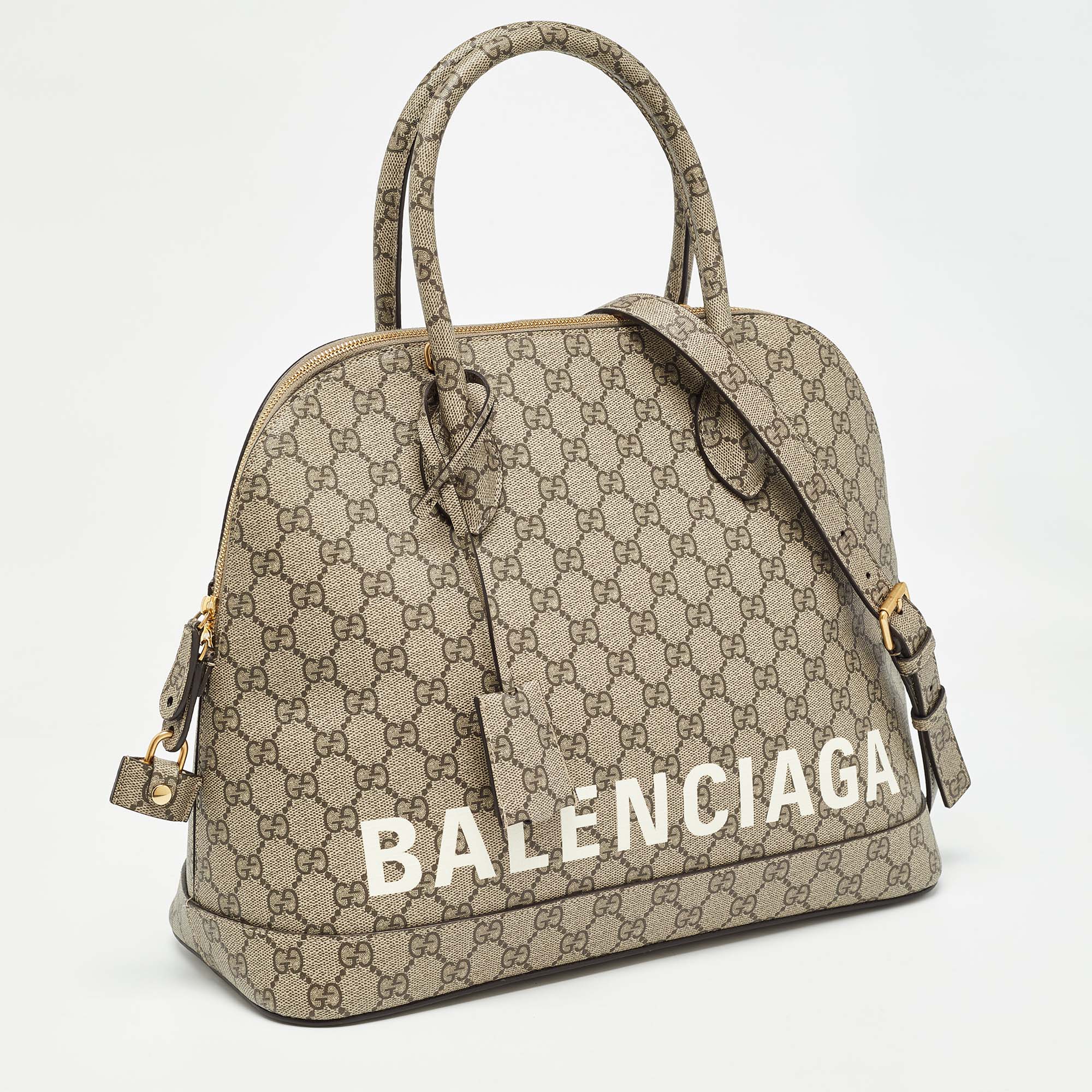 GUCCI X BALENCIAGA x Balenciaga Beige GG Supreme Canvas Medium The Hacker Project Ville Satchel