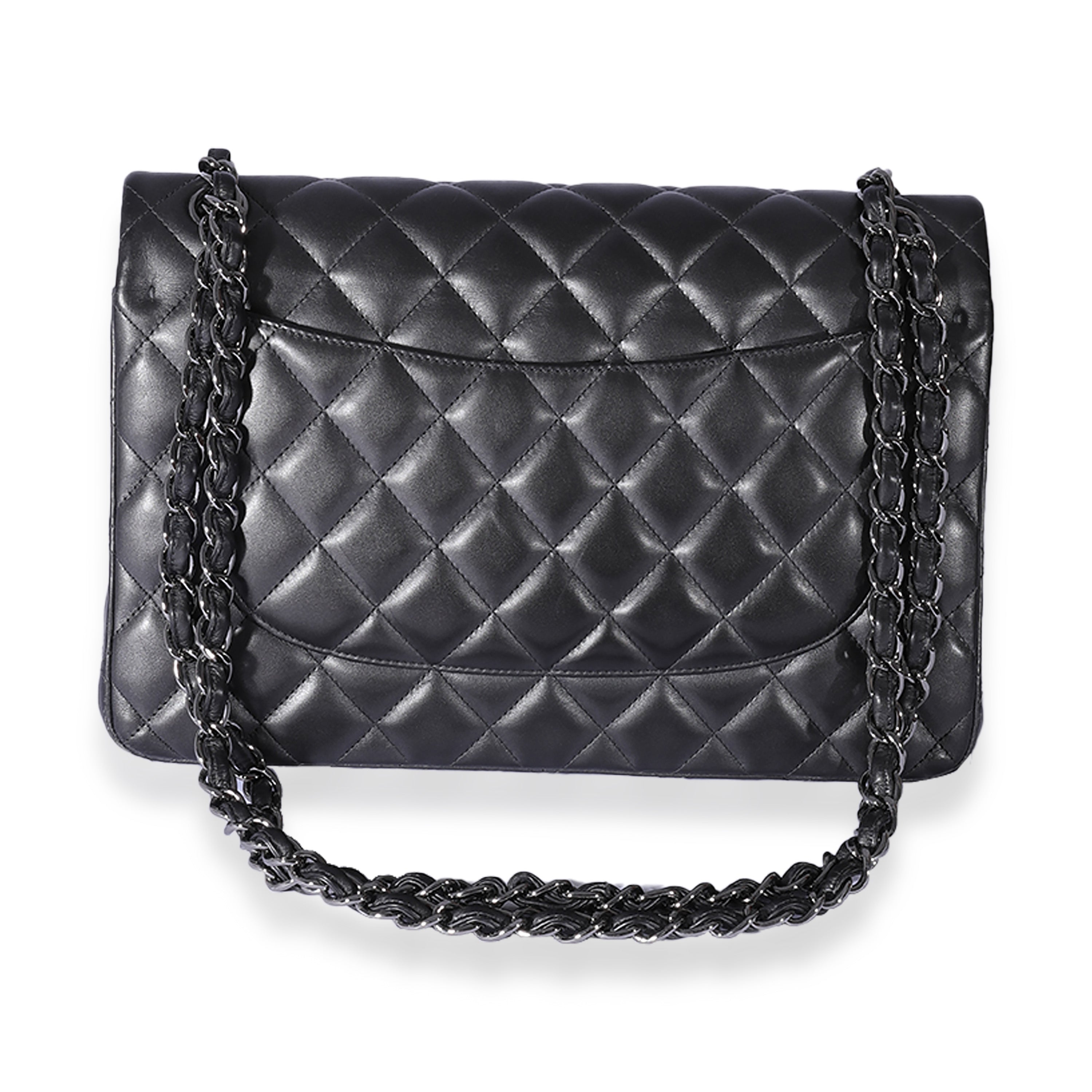 Chanel Metallic Gunmetal Quilted Lambskin Jumbo Double Flap Bag