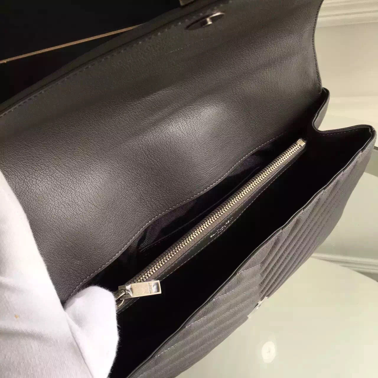 Yves Saint Laurent Large Monogram College Bag in Anthracite Goatskin