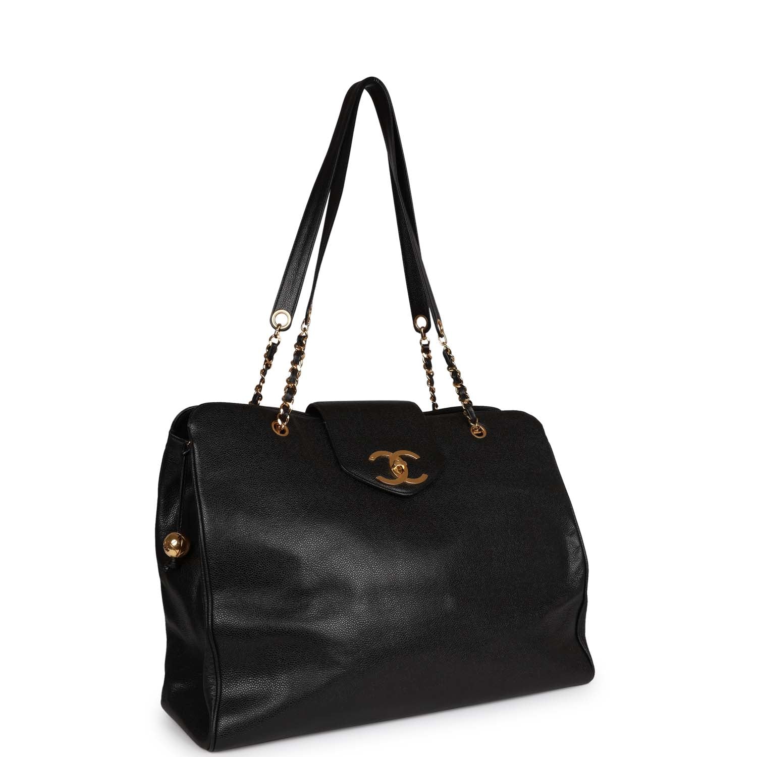 Vintage Chanel Supermodel Tote Black Caviar Gold Hardware