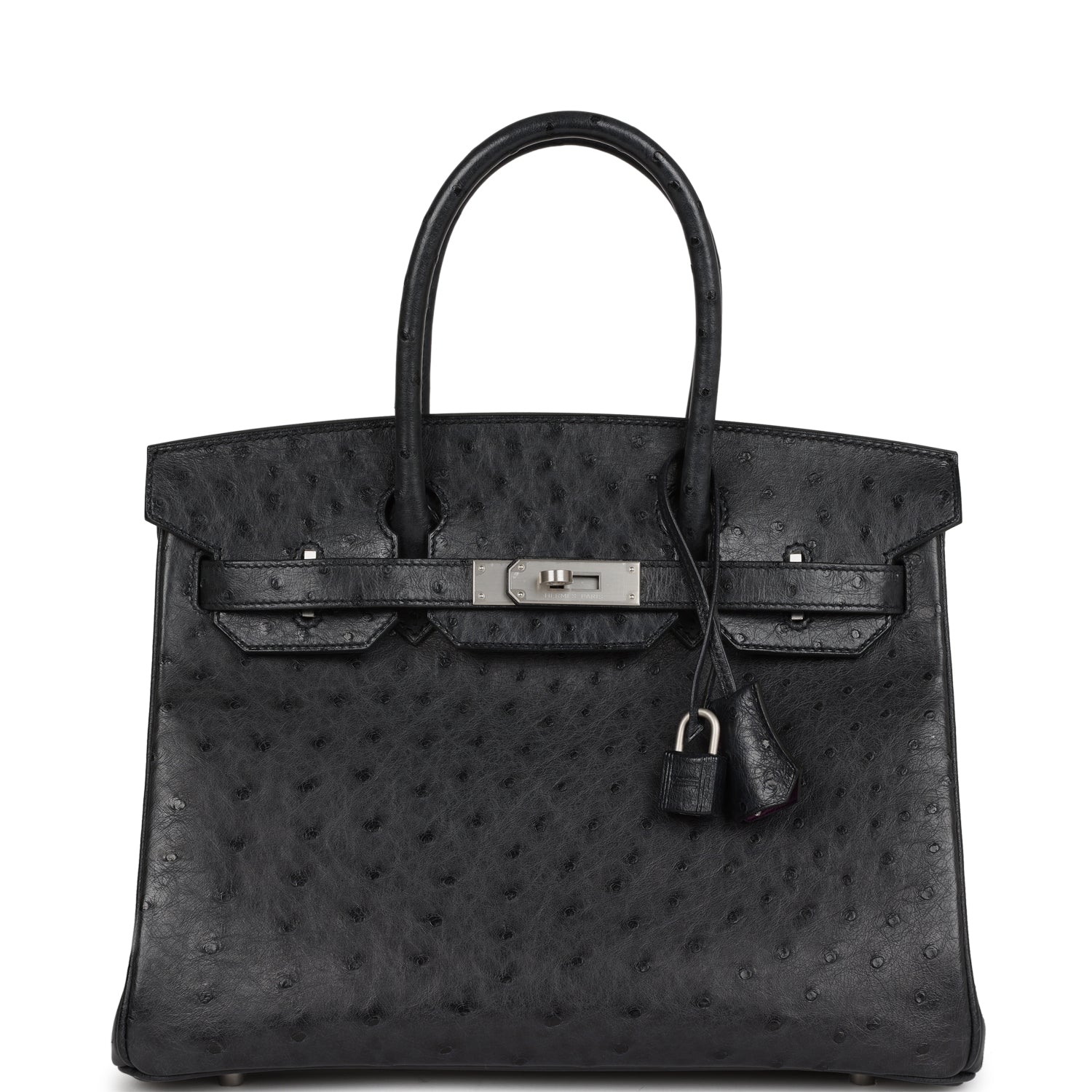 Pre-owned Hermes Special Order (HSS) Birkin 30 Black Verso Ostrich Brushed Palladium Hardware