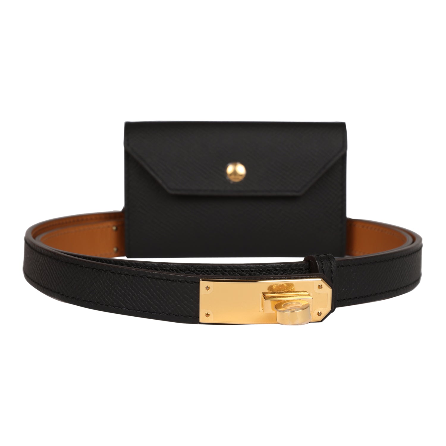 Hermes Kelly Pocket 18 Belt Black Epsom Gold Hardware