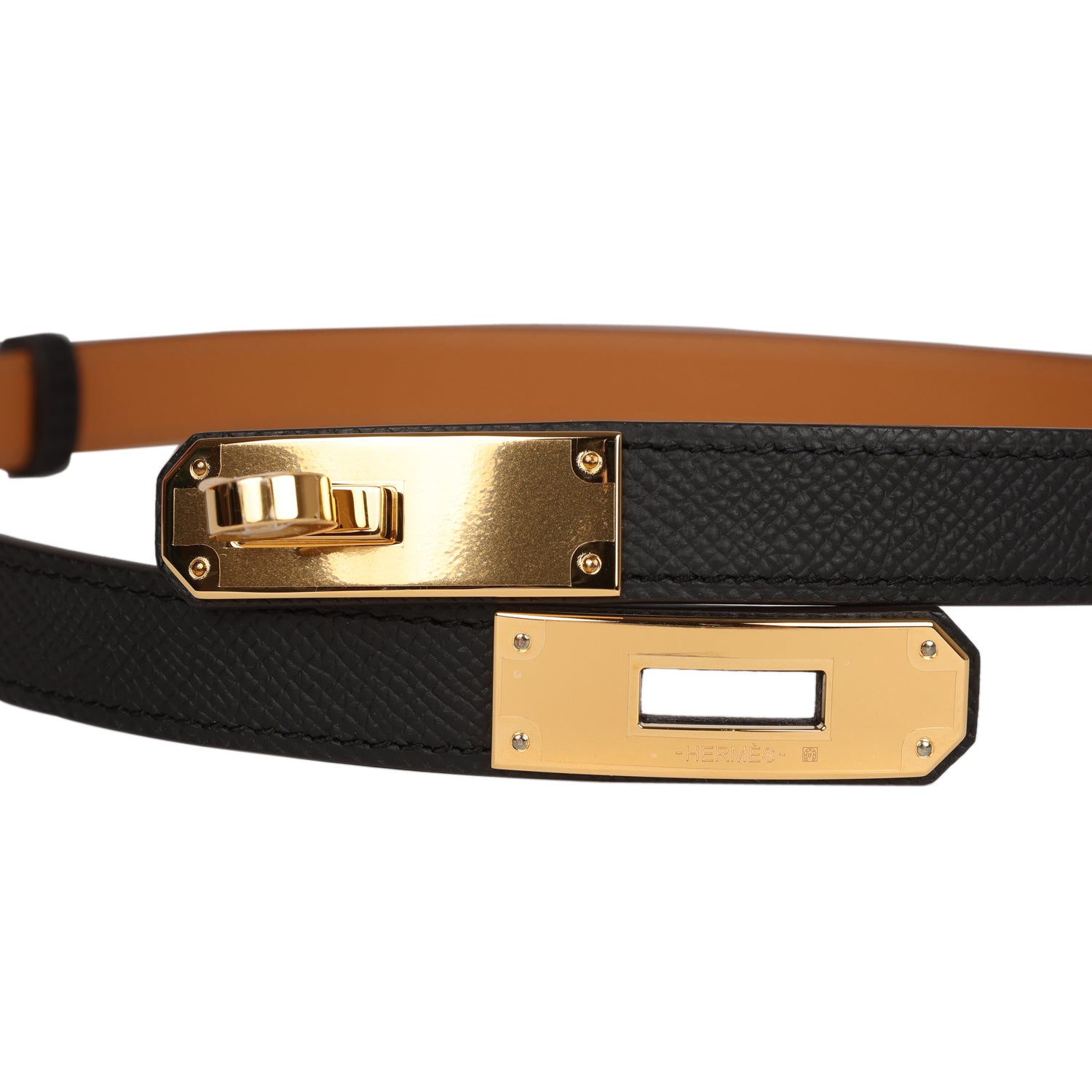 Hermes Kelly Pocket 18 Belt Black Epsom Gold Hardware