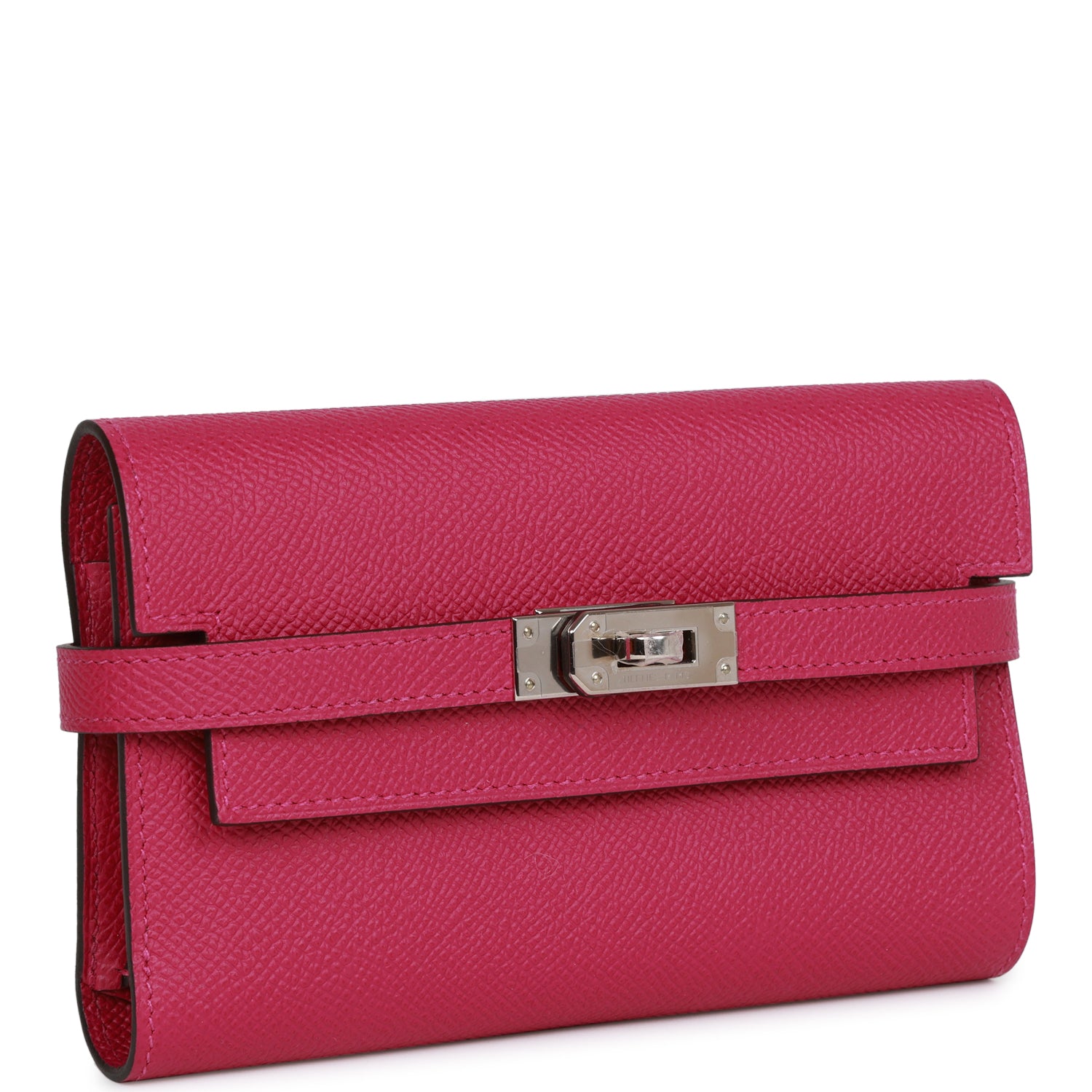 Pre-owned Hermes Medium Kelly Depliant Wallet Rose Pourpre Epsom Palladium Hardware