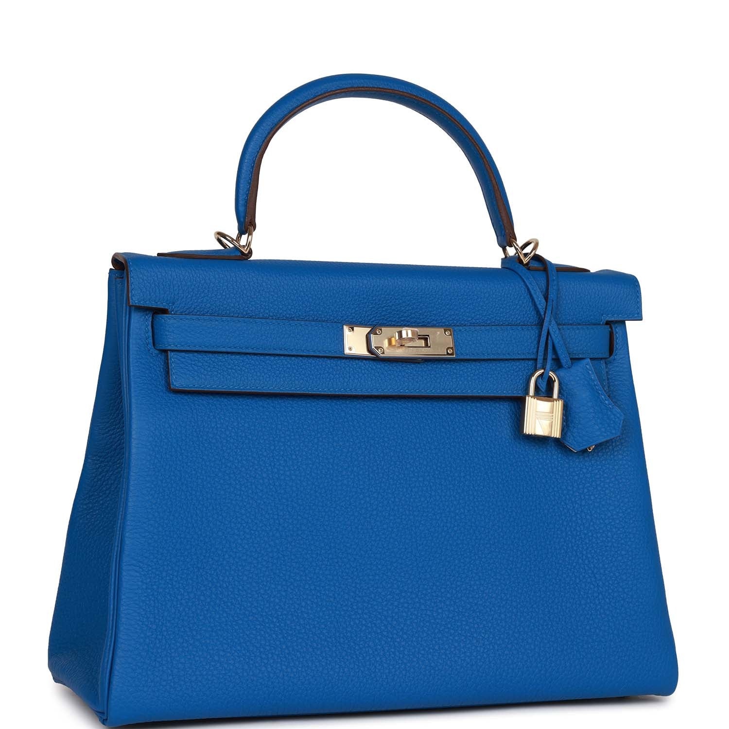 Hermes Special Order (HSS) Kelly Retourne 32 Bleu Royal Verso Togo Permabrass Hardware