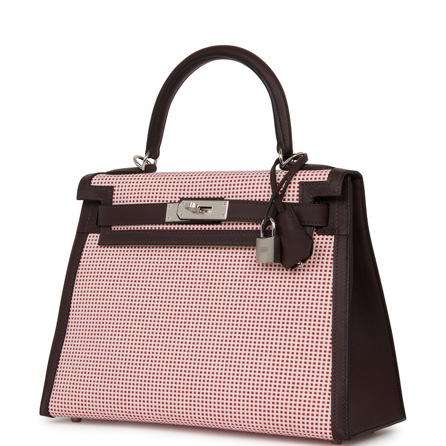 Hermes Quadrille Kelly Sellier 28 Rouge Sellier Toile and Swift Palladium Hardware