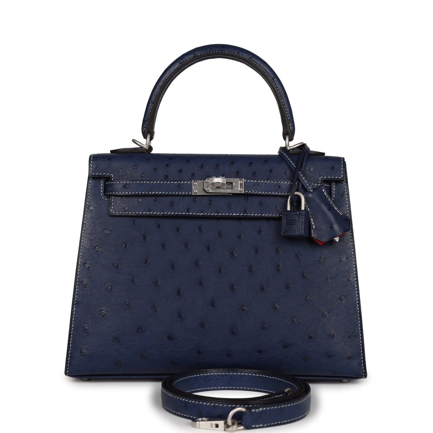 Hermes Special Order (HSS) Kelly Sellier 25 Bleu Iris Verso Ostrich Brushed Palladium Hardware