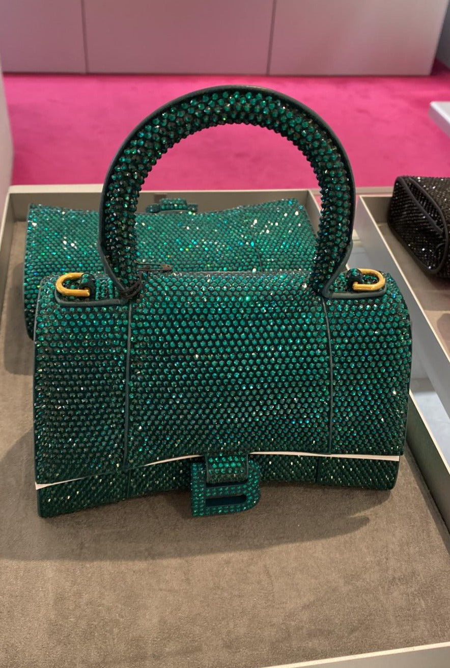 Balenciaga Crystal Rhinestone Embellished XS Hourglass Bag (Green)