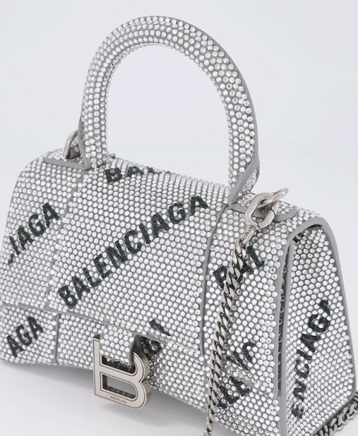 Balenciaga Logo Crystal Rhinestone Embellished XS Hourglass Bag