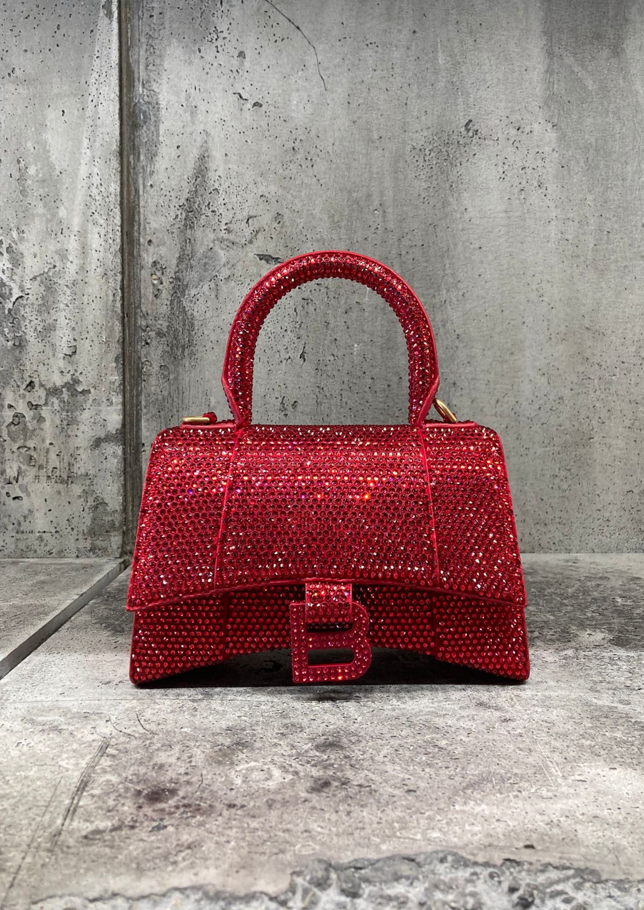 Balenciaga Crystal Rhinestone Embellished XS Hourglass Bag (Red)